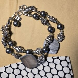 Brighton Utopia Silver Gray Stone Pearl Bracelet